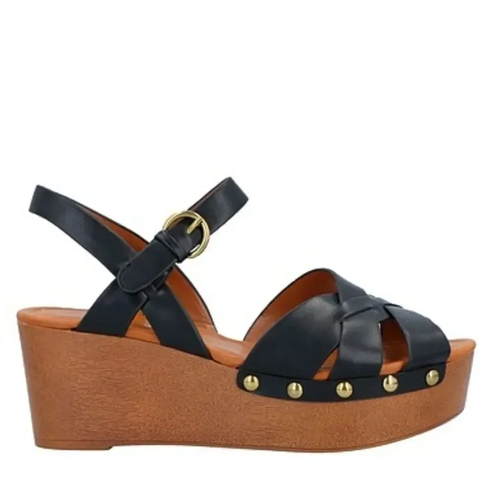 CITYCLASSIFIED ANKLE STRAP ADJUSTABLE BUCK CRISSCROSS OPEN TOE WEDGE SANDAL